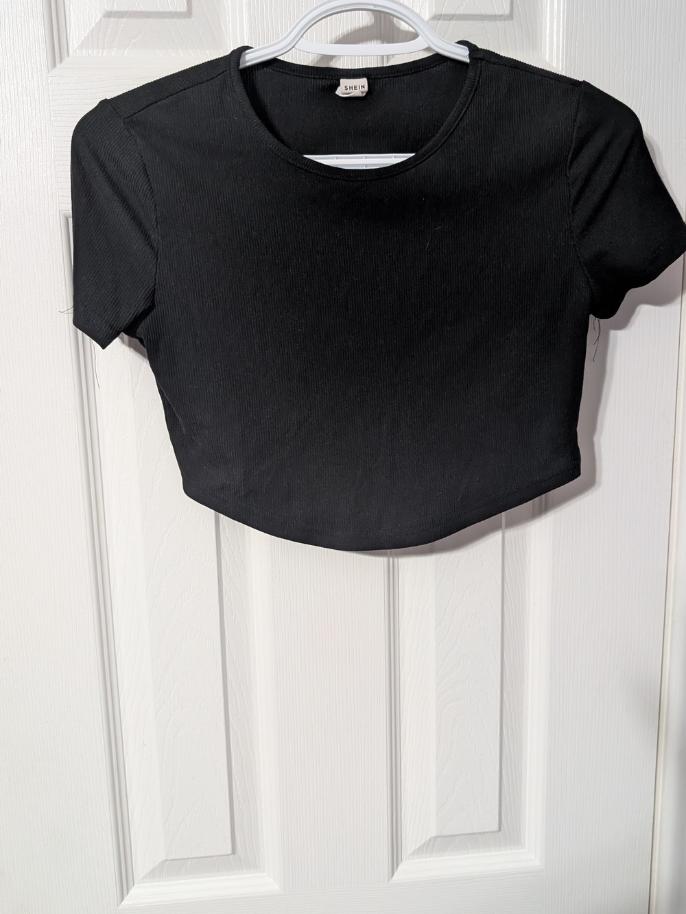 SHEIN Black Ribbed Short Sleeve Crop Top